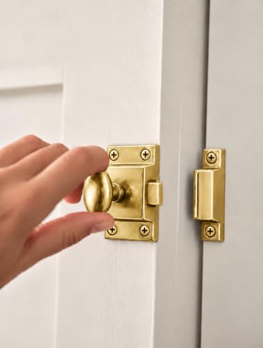 QCAA Oval Turn Cabinet Latch, for Cupboard & Other Furniture, Large, Brass Plated, Made in Taiwan, 2 Pack - color: Brass Plated, size: 2pack-large