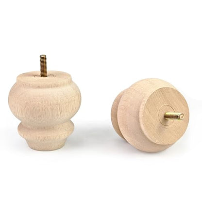 3 Inch Wood Furniture Legs Set of 4 Round Bun Feet Dresser Cabinet Sofa - size: 3inch
