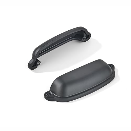 khtumeware 10 Pack Matte Black Cup Pulls 3-3/4 Inch Center to Center - Cabinet & Drawer Handles for Kitchen Hardware - color: Matte Black, size: 3-3/4"(96mm) Hole Center