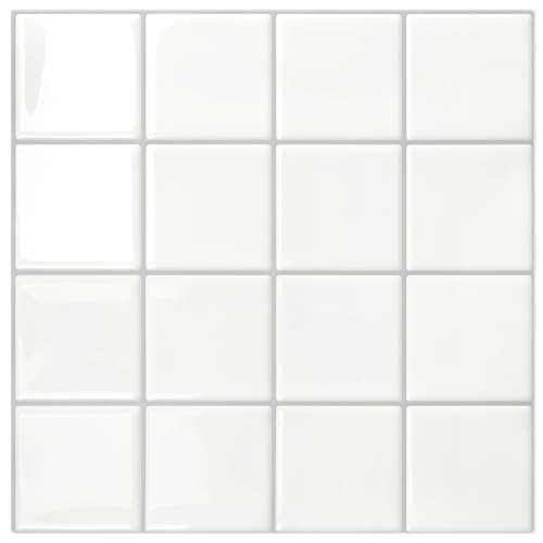 STICKGOO 10 Sheets Peel and Stick Backsplash - 9" x 9" 5D Adhesive Peel and Stick Tile Backsplash for Kitchen&Bathroom - color: White