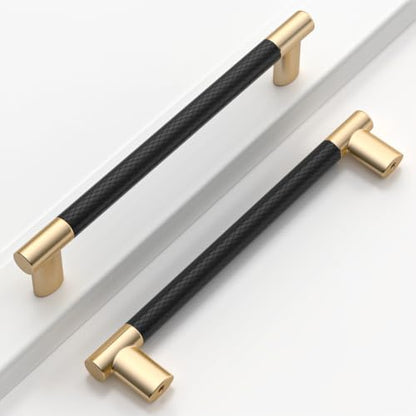 Black & Gold Knurled Cabinet Handles Kitchen Pulls 6 Inch 10 Pack - color: Black and Gold, size: 6" Hole Center