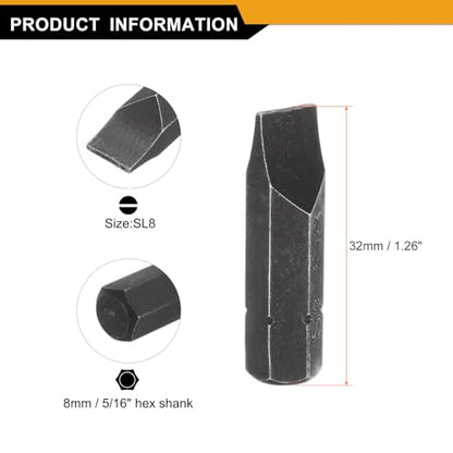HARFINGTON 3pcs SL8 Slotted Screwdriver Bit 5/16" Hex Shank 32mm/1.26" Length Magnetic Flat Head Hex Bits S2 Steel Screw Driver Bit for Impact Electric Screw Driver Power Tools, Black - color: Black, size: SL8 x 32mm
