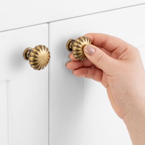 Round Antique Brass Cabinet Knobs 1-1/4 Inch 10 Pack K2408 - color: Antique Brass, size: Knob A-10 Pcs