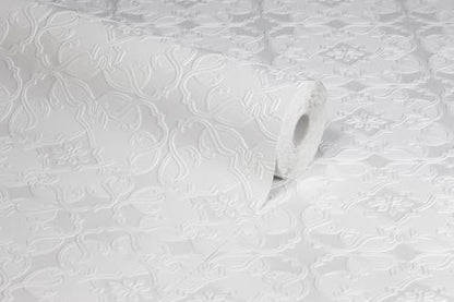Brewster Home Fashions Maxwell White Paintable Textured Vinyl Wallpaper, Unpasted, Washable, Strippable, 21 in x 33 ft