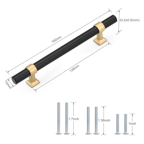 Black & Champagne Cabinet Pulls 5 Inch Hole Centers T Bar 10 Pack - color: Black with Champagne Gold Base, size: Hole Centers: 5inch
