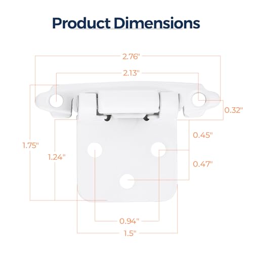 White Cabinet Hinges, 1/2 Inch Overlay, 4 Pack(2 Pairs) - color: White
