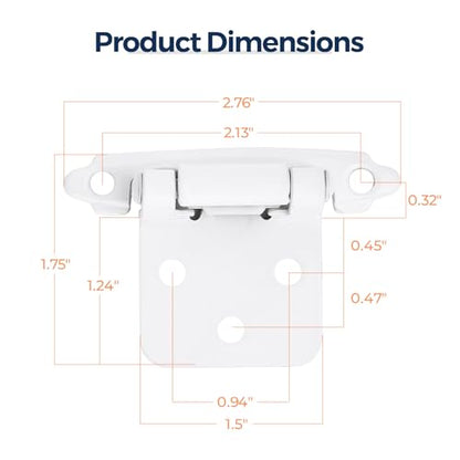 White Cabinet Hinges, 1/2 Inch Overlay, 4 Pack(2 Pairs) - color: White