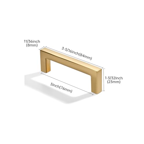 khtumeware 10 Pack 3 inch(76mm) Hole Center Brushed Brass Cabinet Pulls Solid Heavy-Duty Square Satin Brass Cabinet Handles Drawer Pulls Kitchen Cabinet Hardware Kitchen Handle - color: Brushed Brass, size: 3 inch(76mm) hole center