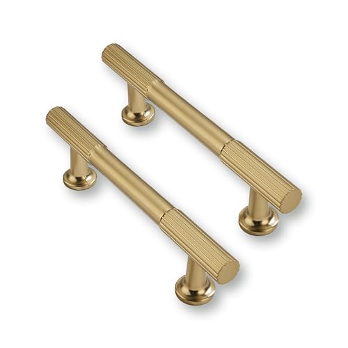 2 Pack 4 inch(102mm) Hole Center Brushed Brass Cabinet pulls Kitchen Handles Solid Heavy Duty Brushed GoldCabinet Pull Kitchen Hardware - color: Brushed Brass, size: 4 inch(102mm)Hole Center