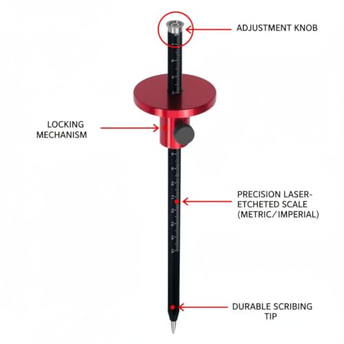 Fafeicy Wheel Marking Gauge, European Aluminum Alloy Scriber Woodworking Mortise Parallel Scribing Tool with Knurled Knob, Metric and Inch Scales