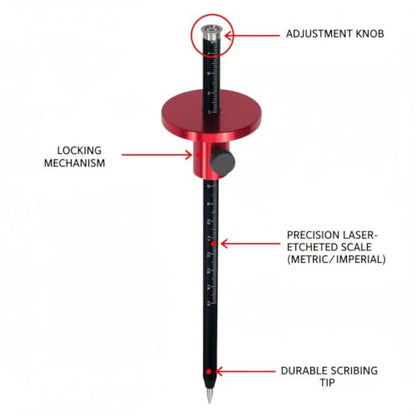 Fafeicy Wheel Marking Gauge, European Aluminum Alloy Scriber Woodworking Mortise Parallel Scribing Tool with Knurled Knob, Metric and Inch Scales