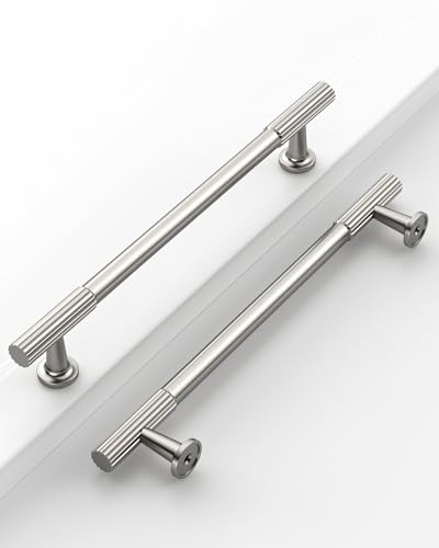 Brushed Satin Nickel Cabinet Handles Kitchen Pulls 6.25 Inch 10 Pack - color: Brushed Satin Nickel, size: Handle - 6-1/4"/160MM Hole Center