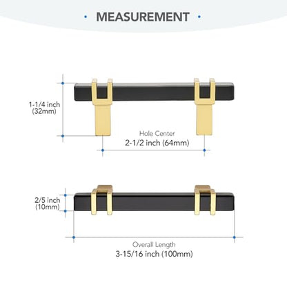 HOME EDIT 25 Pack 2-1/2 inch Cabinet Handles, Kitchen Cabinet Handles Matte Black and Gold Drawer Pulls Zinc Alloy Square Bar Kitchen Pulls - color: Black and Gold, size: 2-1/2 Inch Hole Center