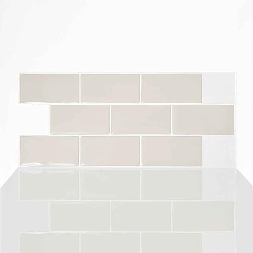 Alwayspon 10 Sheets 3D Thickened Peel and Stick Vinyl Backsplash Tiles, 12"x6" Self-Adhesive Wallpaper Wall Tile Stickers Stick on Subway Tiles for Kitchen Bathroom, Beige - color: T80028s
