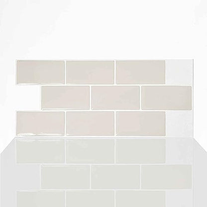 Alwayspon 10 Sheets 3D Thickened Peel and Stick Vinyl Backsplash Tiles, 12"x6" Self-Adhesive Wallpaper Wall Tile Stickers Stick on Subway Tiles for Kitchen Bathroom, Beige - color: T80028s