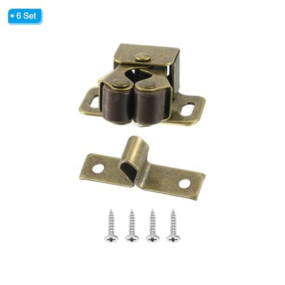 PATIKIL Cabinet Latch Double Roller Catch, 6 Pcs Stainless Steel Cabinet Door with Screws Spring Bead Hardware Latches with Spear Strike for Cupboard Wardrobe Pcs, Bronze - color: Bronze