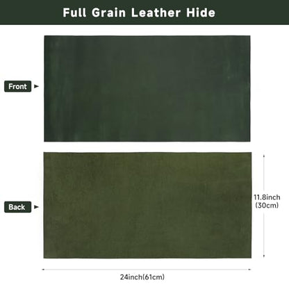 12''X24'' Genuine Leather Sheets - Tooling Leather Fabric Pieces for Crafts, Full Grain Leather Hide Material(Green, 2mm Thick) (Green, 12"X24") - color: Green