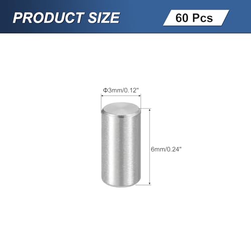 uxcell 60Pcs M3 x 6mm 304 Stainless Steel Dowel Pin, Cylindrical Shelf Support Peg Pin Parallel Pin Fastener for Mechanical Manufacturing, Industry, Furniture Installation, Silver - size: M3x6mm