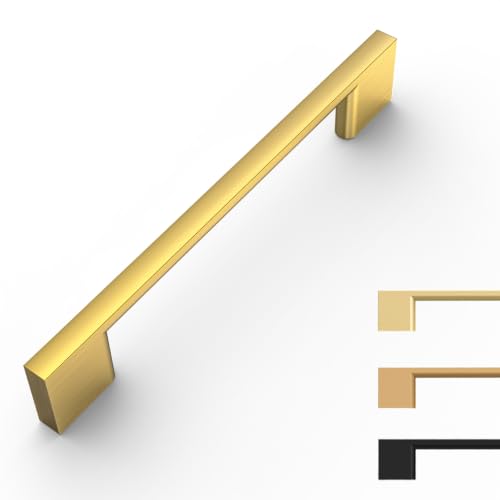 9BUILD 10 Pack Vibrant Brushed Moderne Brass Cabinet Pulls 5 Inch Cabinets Handles Kitchen Cabinet Hardware Handle for Dresser Pulls - color: Vibrant Brushed Moderne Brass, size: 5"/128MM Hole Center, style: 10 Pack