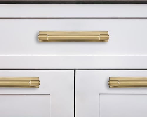 khtumeware 5 Pack 5 inch (128 mm) Center to Center Brushed Gold Cabinet Pull Backplate with Base Plate Zinc Solid Brushed Brass Kitchen Cabinet Handles Drawer Pulls Cabinet Hardware - color: Brushed Brass, size: 5"(128mm) Hole Center
