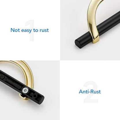 Polished Brass & Matte Black Cabinet Pulls Curved 3-3/4 Inch/96 mm, 10 Pack - color: Gold & Matte Black, size: 3-3/4 Inch Hole Center