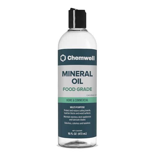 Chemwell Mineral Oil (16 fl oz) - Food Grade Oil for Cutting Boards, Butcher Blocks, Countertops, Stainless Steel, Knives & Kitchen | Wood Moisturizer & Lubricant to Protect & Restore - size: 16 Fl Oz
