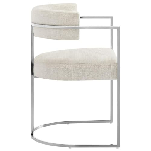 MAKLAINE Stainless Steel Chrome Dining Accent Chair, Silver Cream Upholstery, Curved Metal Frame, Padded Seat and Backrest, Adjustable Floor Glides, Modern Style, for Dining, Office, or Living Room - color: White