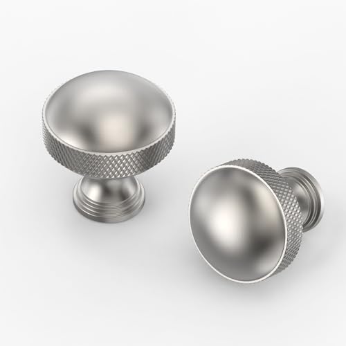 10 Pack Satin Nickel Cabinet Knobs Kitchen Knurled Cabinet Knob Brushed Nickel Drawer Pulls Silver Hardware for Cabinets - color: Brushed Satin Nickel, size: Curved Round Knobs