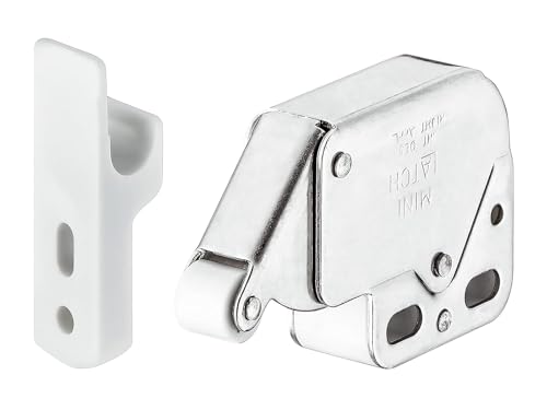 Hafele Push-to-Open Mini Latch with Strike - Automatic Spring Catch Touch Release Lock for Cabinets, Dressers, Cupboards, and Laundry Room Doors