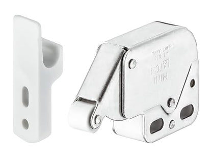 Hafele Push-to-Open Mini Latch with Strike - Automatic Spring Catch Touch Release Lock for Cabinets, Dressers, Cupboards, and Laundry Room Doors