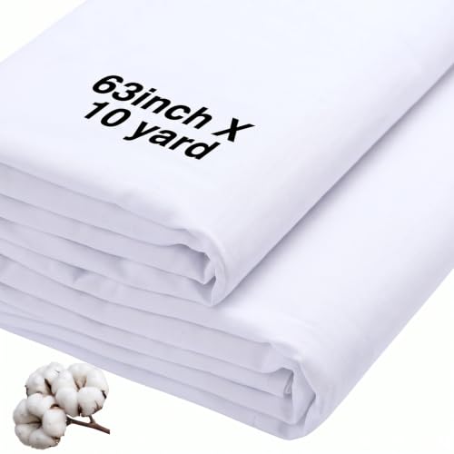 10 Yards x 63 Inch 100% Cotton Muslin Fabric by The Yard Bleached, White - color: White