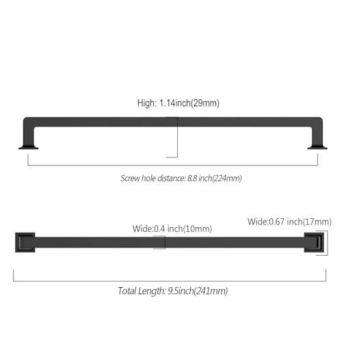 9BUILD 10 Pack 8.8 Inch Matte Black Cabinet Handles,Kitchen Hardware - color: Matte Black, size: 8.8"/224MM Hole Center