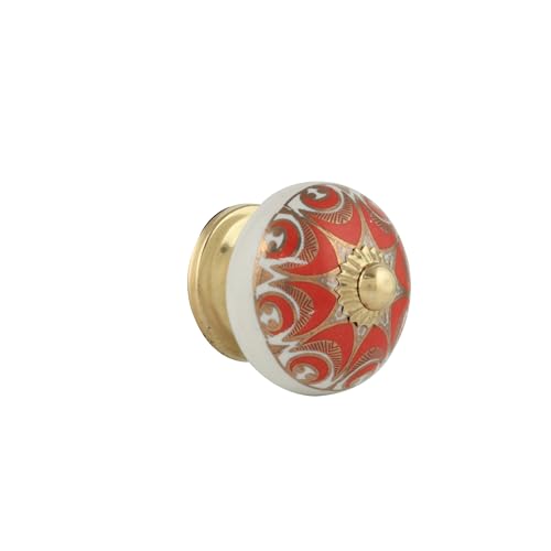 Gold Cabinet Knobs for Dresser Drawers - Boho Handmade Ceramic Kitchen Cupboard Pull Handle Countryside Farmhouse Furniture Hardware - Red Gold - Pack of 4 - color: Red Gold