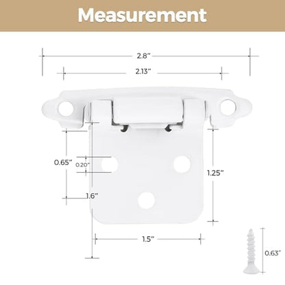 50 Pack 25 Pair White Cabinet Hinges, 1/2" Overlay Semi-Concealed Hinges - color: White, size: 1/2" Overlay