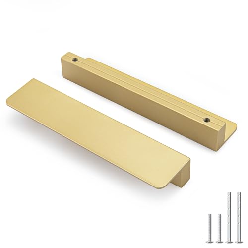Peaha 10 Pack 5 Inch Gold Cabinet Handles Finger Edge Pulls for Cabinets - color: Gold, size: 5" Hole Center