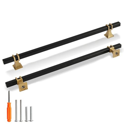 Cabinet Pulls Matte Black and Gold Cabinet Handles, 10 Pack 10 Inch Kitchen Door Cupboard Wardrobe Drawer Handles, Cabinet Hardware Bar Drawer Pulls, 256mm Hole Centers - color: Black and Gold, size: 10 inch Hole Centers Pull