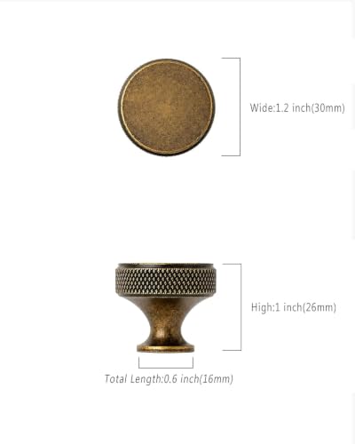 10 Pack Brushed Antique Brass Knurled Cabinet Knobs Round Drawer Pulls - color: Brushed Antique Brass
