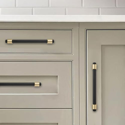 khtumeware 10 inch 5 Pack Matte Black/Champagne Bronze Cabinet pulls Zinc Alloy, Kitchen Cabinet Handles, Wardrobe Drawer Handles - Suitable for Bathroom cabinets, Bedroom Furniture - color: Matte Black/Champagne Bronze, size: 10 Inch