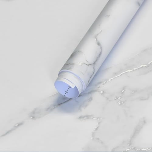 Large Marble Contact Paper White Peel and Stick Wallpaper 48"x354" - color: White and Silver, size: 48" x 354"
