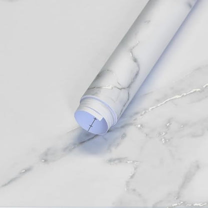 White Marble Contact Paper 48x197 inch Peel and Stick Wallpaper - color: White and Silver, size: 48" x 197"