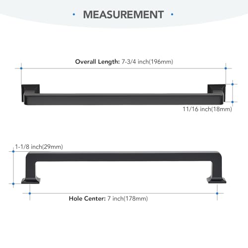HOME EDIT Matte Black Cabinet Handles Zinc Pulls 7 Inch 10 Pack - color: Matte Black, size: 7 inches Hole Center