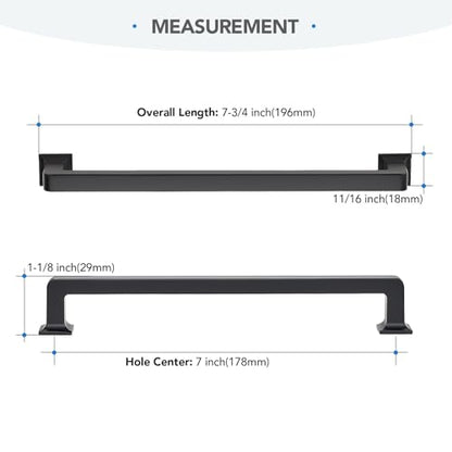 HOME EDIT Matte Black Cabinet Handles Zinc Pulls 7 Inch 10 Pack - color: Matte Black, size: 7 inches Hole Center