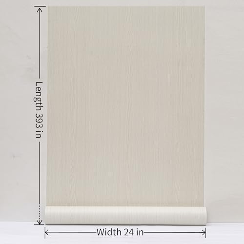 Haimin Wallpaper (24in X 393in) Wood Contact Paper Peel and Stick Self-Adhesive and Removable Wallpaper for Cabinet Wall Furniture Countertop Kitchen Room Wood Grain Wall Paper (Off-White (05)) - color: Off-white (05)