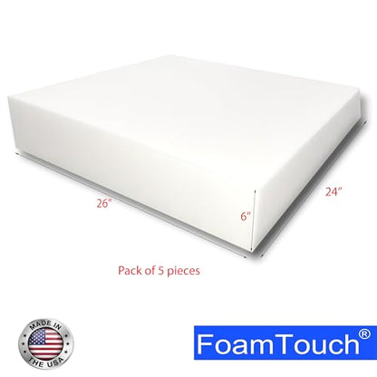 FoamTouch Upholstery Foam Couch and Seat Cushion Replacement - 6" H x 24" W x 26" L (5 Pack) - size: 6"x24"x26"-5pack