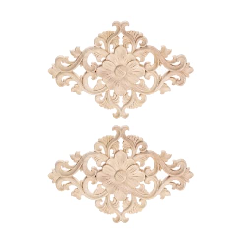2Pcs Wood Carved Appliques Onlays Center Carving Decals for Furniture - color: 2-pack, size: 25x15cm/9.84"x5.9"