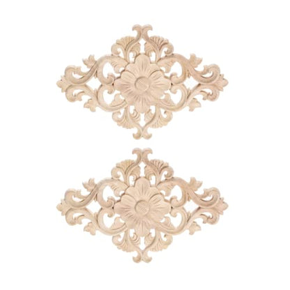 2Pcs Wood Carved Appliques Onlays Center Carving Decals for Furniture - color: 2-pack, size: 25x15cm/9.84"x5.9"