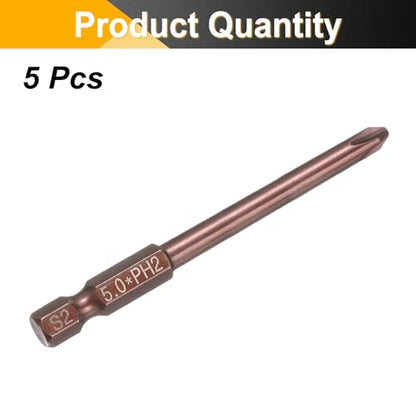 HARFINGTON 5pcs #2 Phillips Screwdriver Bit PH2 1/4" Hex Shank 3" (75mm) Long 0.2" Rod Magnetic Cross Head Drive Drill Bits S2 Steel Industrial Screw Driver Electric Power Tool, Brown - size: PH2 x 3" x 0.2"