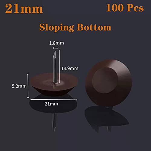 21mm Brown Nylon Furniture Sliders Nail On - Chair Leg Floor Protectors Nail - Nylon Chair Glides with Nail Sliders Head, Chair, Table Leg Feet Protector Nail（Sloping Bottom 100 Pcs） - size: 21mm（Sloping Bottom）