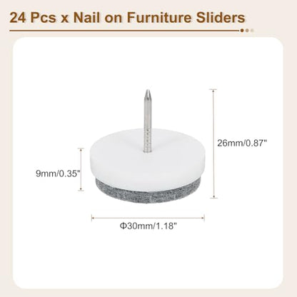 uxcell Nail-on Furniture Sliders, 24Pcs Nail-on Felt Pads Round Chair Table Feet Pads Chair Leg Floor Protectors for Hardwood Floors (White, 30mm/1.18") - size: 30mm/1.18"