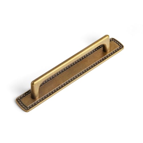 Goo-Ki 5''(128MM) Hole Centers Antique Brass Cabinet Pulls with Backplate, (2 Packed) Affordable Luxury Zinc Alloy Cabinet Hardware - color: Antique Brass, size: 5'' Hole Centers, style: Square Corner Backplate 2